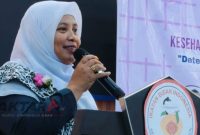 Ketua terpilih IBI Kabupaten Gorontalo, Herlina Maksum, memberikan sambutan dalam Musyawarah Cabang IBI di Limboto, Sabtu, 16 Mei 2026. (Foto: FaktaraID)